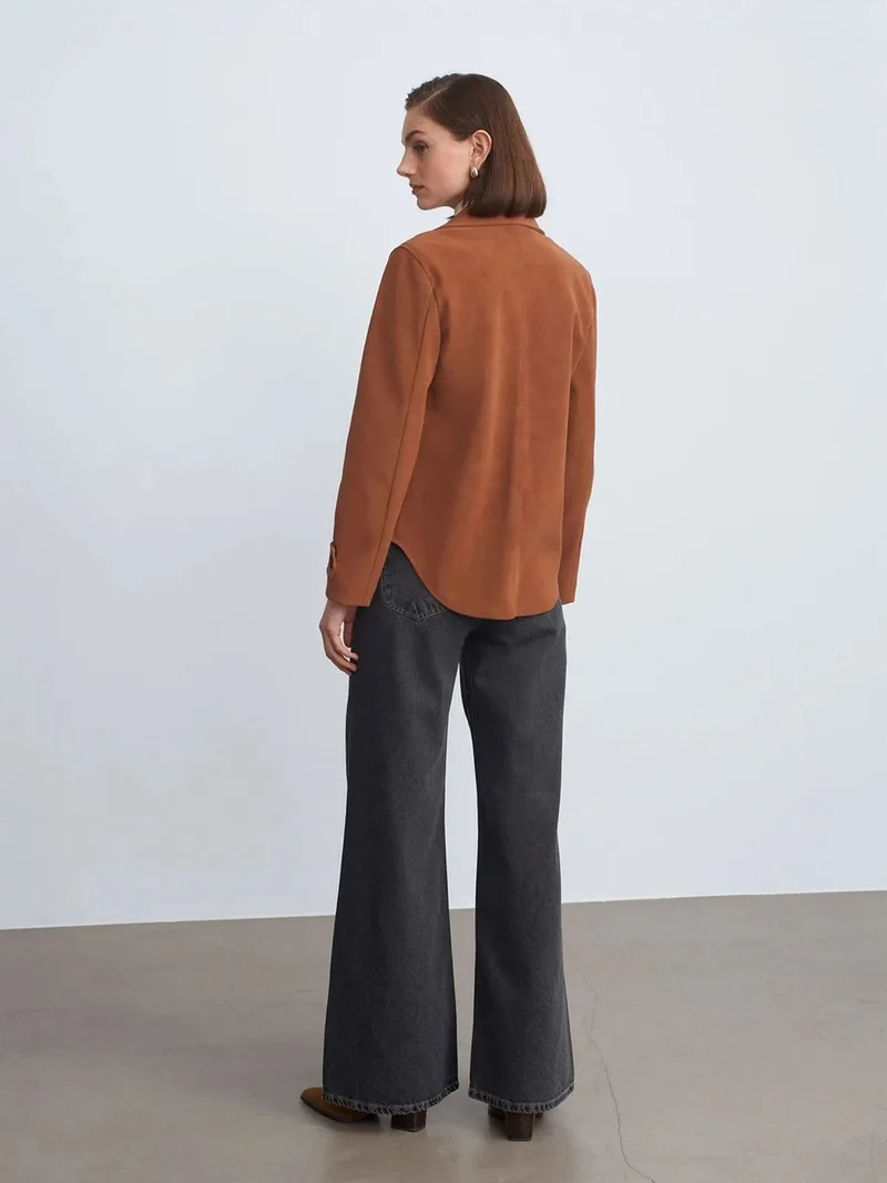 ديلفين Dilvin Women's Faux Suede Button Jacket