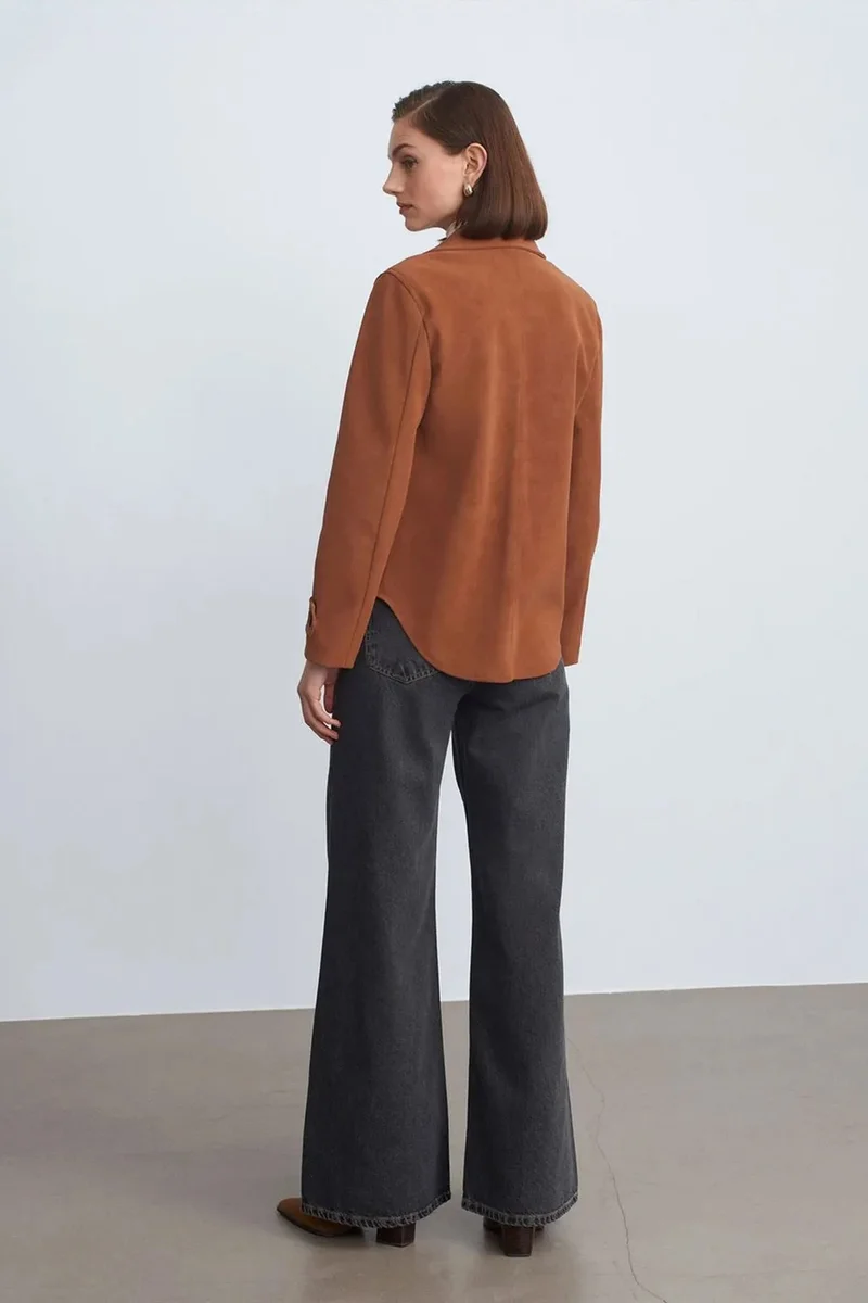 ديلفين DILVIN Women's Faux Suede Button Jacket