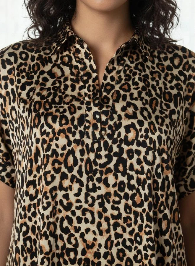Aadaraya  Aadaraya Night Dress Short Sleeve Animal Print for Women | Best Price UAE