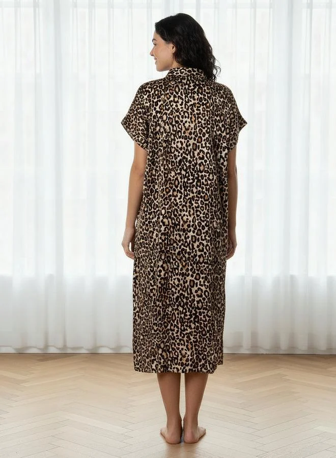 Aadaraya  Aadaraya Night Dress Short Sleeve Animal Print for Women | Best Price UAE