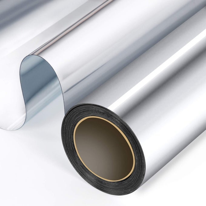 ONE WAY WINDOW FILM WINDOW TINT FOR HOME PRIVACY UV BLOCKING MIRROR REFLECTIVE HEAT CONTROL GLASS FILM NON ADHESIVE STATIC CLING DAYTIME PRIVACY PROTECTION SILVER 60CM200CM