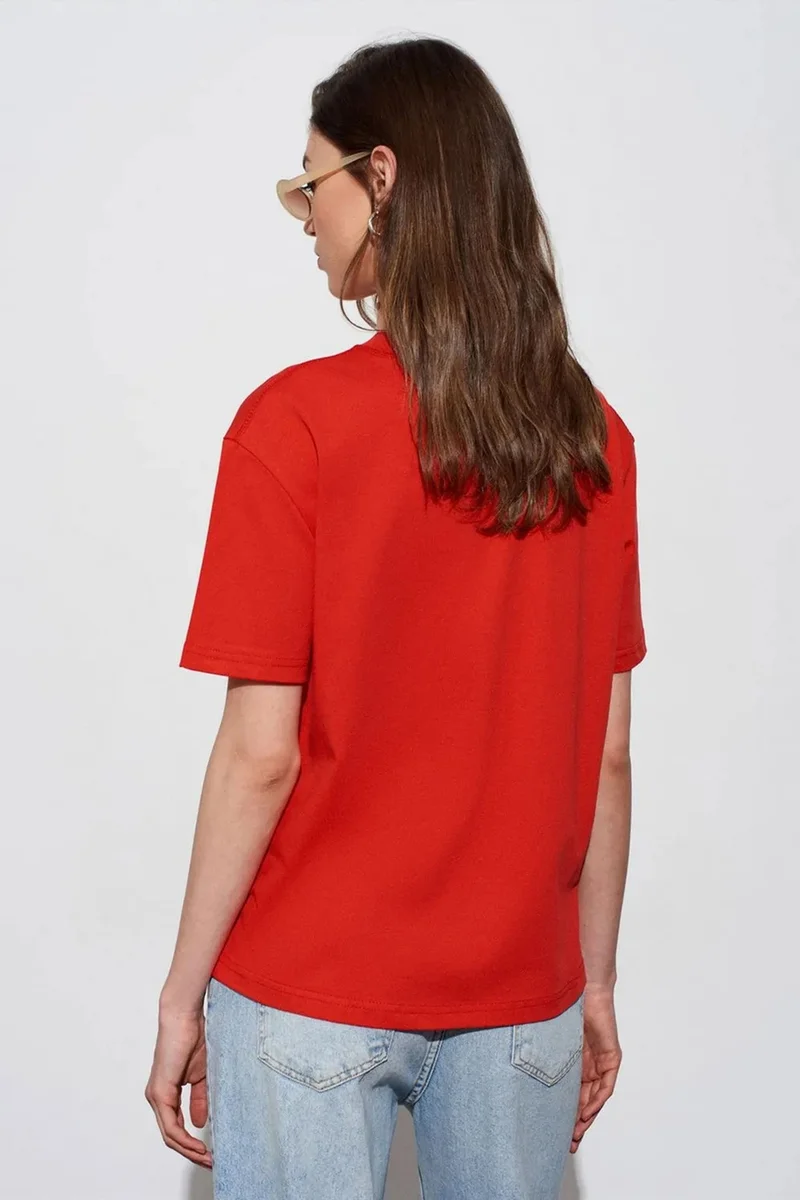 Dilvin Red DILVIN Women's Cotton Crew Neck T-Shirt for Women | Best Price UAE