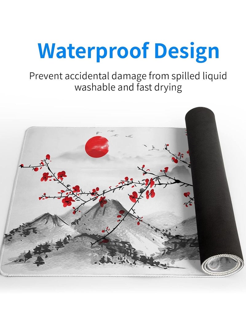 Cherry Blossom Gaming Mouse Pad 900mmX400mm, Thickness 3mm, Red Full Desk Japanese Sakura Gaming Mouse Pad, Large Non-Slip Rubber Base Waterproof Big Keyboard Mat With Stitched Edges For Gaming Office - Image 4