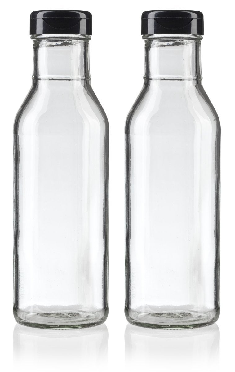 JUVITUS 12 oz Professional Clear Glass Thick Wall Sauce Bottle with Drip Resistant Flip Top Cap (2 Pack) for BBQ Sauce, Salad Dressings, more - Image 1