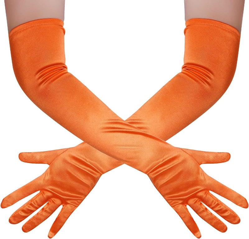 Wobe Long Opera Party 20s Satin Gloves Stretchy Adult Size Elbow Length Wedding - Image 1