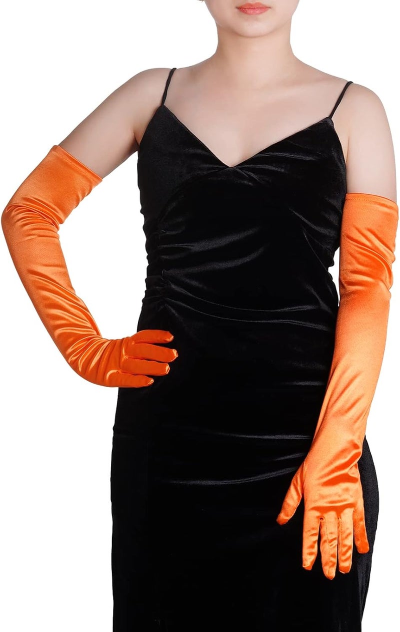 Wobe Long Opera Party 20s Satin Gloves Stretchy Adult Size Elbow Length Wedding - Image 5