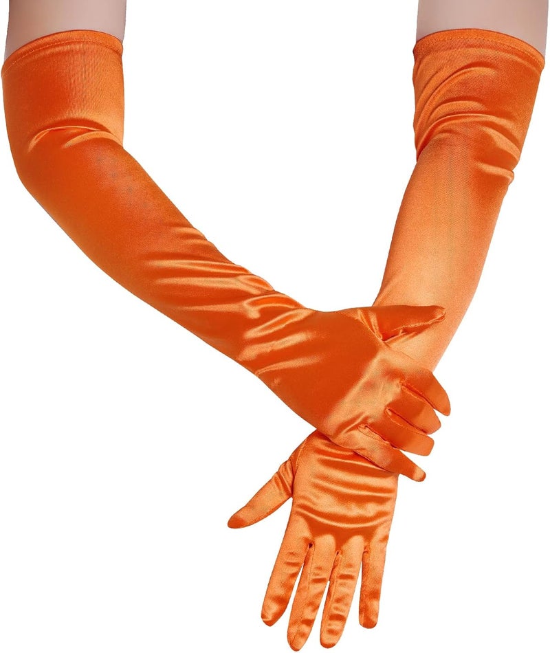 Wobe Long Opera Party 20s Satin Gloves Stretchy Adult Size Elbow Length Wedding - Image 3