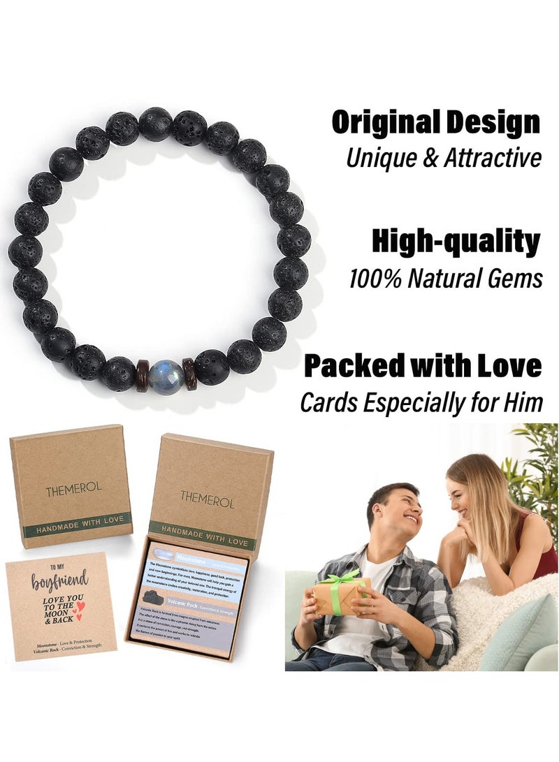 Excefore Beaded Bracelets, Jewelry Gifts for Men Women - 7.5 inches One Year Anniversary with Meaningful Card Anniversary Birthday Valentines Gifts for Husband Boyfriend Dad Son - Image 3