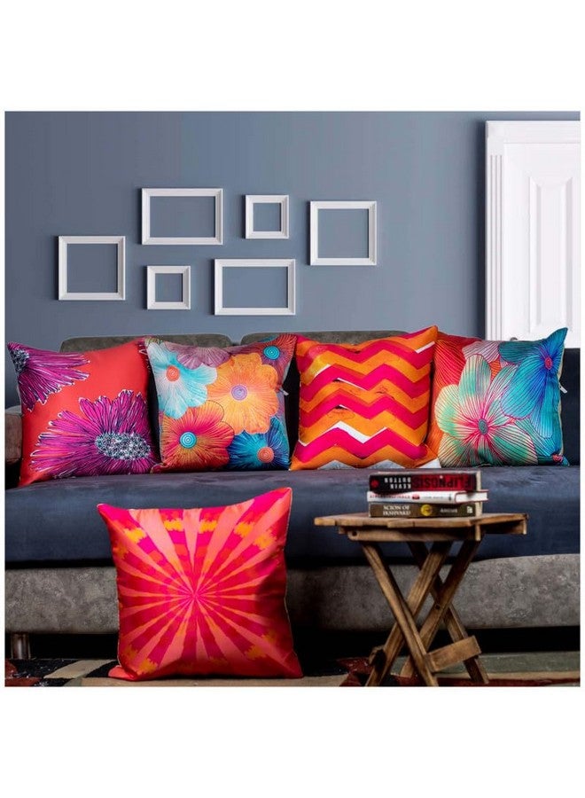 Vendola Vendola Decorative Satin 250TC Sofa Cushion Pillow Covers, Multicolor, Set of 5 Floral Cushion Covers(Florence,18x18 Inches) - Image 1