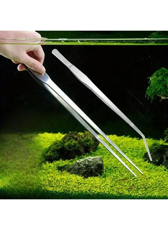 18.9 Inch Curved Stainless Steel Aquarium Tongs Multi Functional Pet Feeding Tool - Image 2
