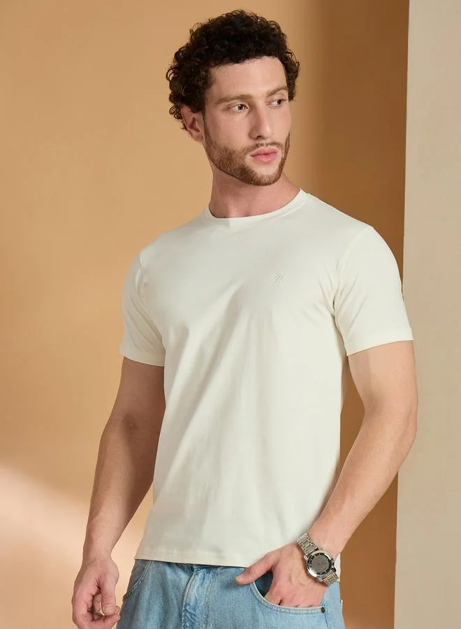 Take Two REPRISE Off White Solid Slim Fit T-Shirt