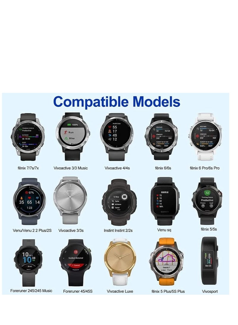 قاعدة شحن 2 في 1 متوافقة مع Garmin Vivoactive 3 4 4S Fenix 7 7S 7X 6 6S 6X Venu Plus Sq Forerunner 55 45 Instinct كابل شحن نوع C سمارتفون 120 سم - Image 2