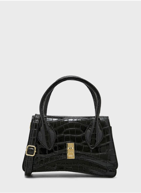 Patent Croc Effect Curved Satchel Bag