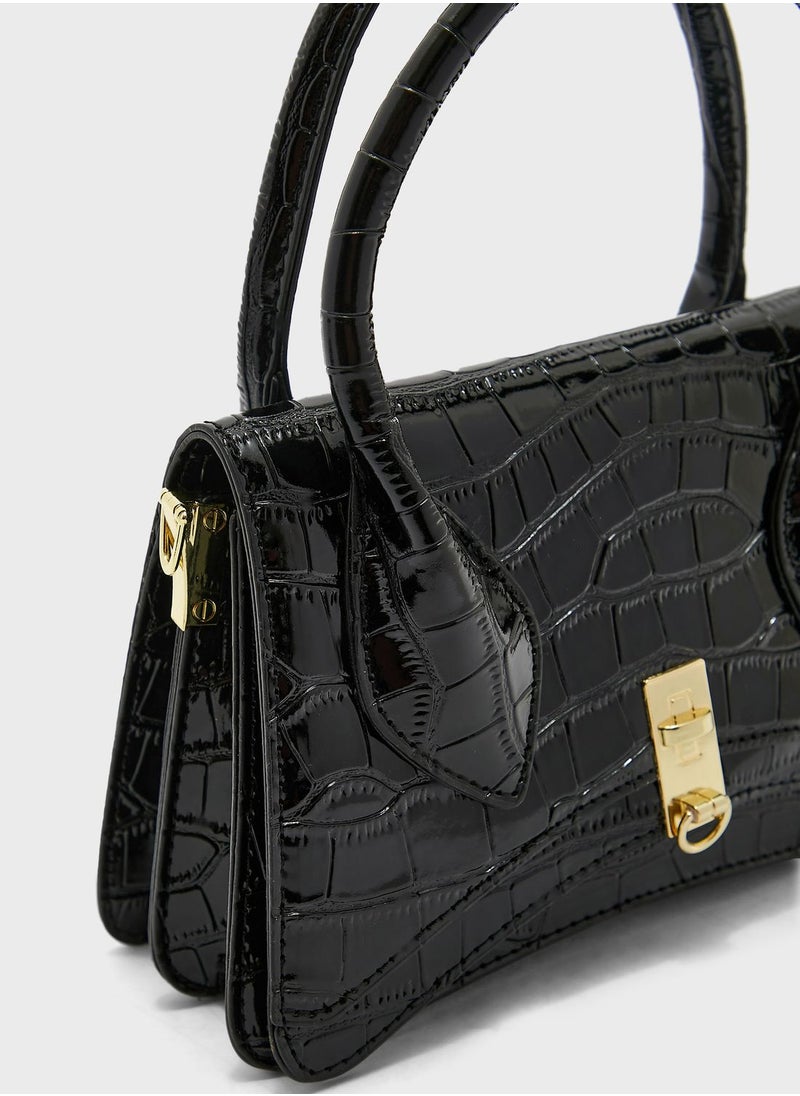 ELLA - Patent Croc Effect Curved Satchel Bag - Image 1