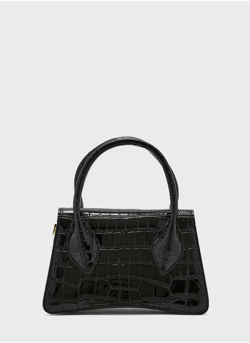ELLA - Patent Croc Effect Curved Satchel Bag - Image 1