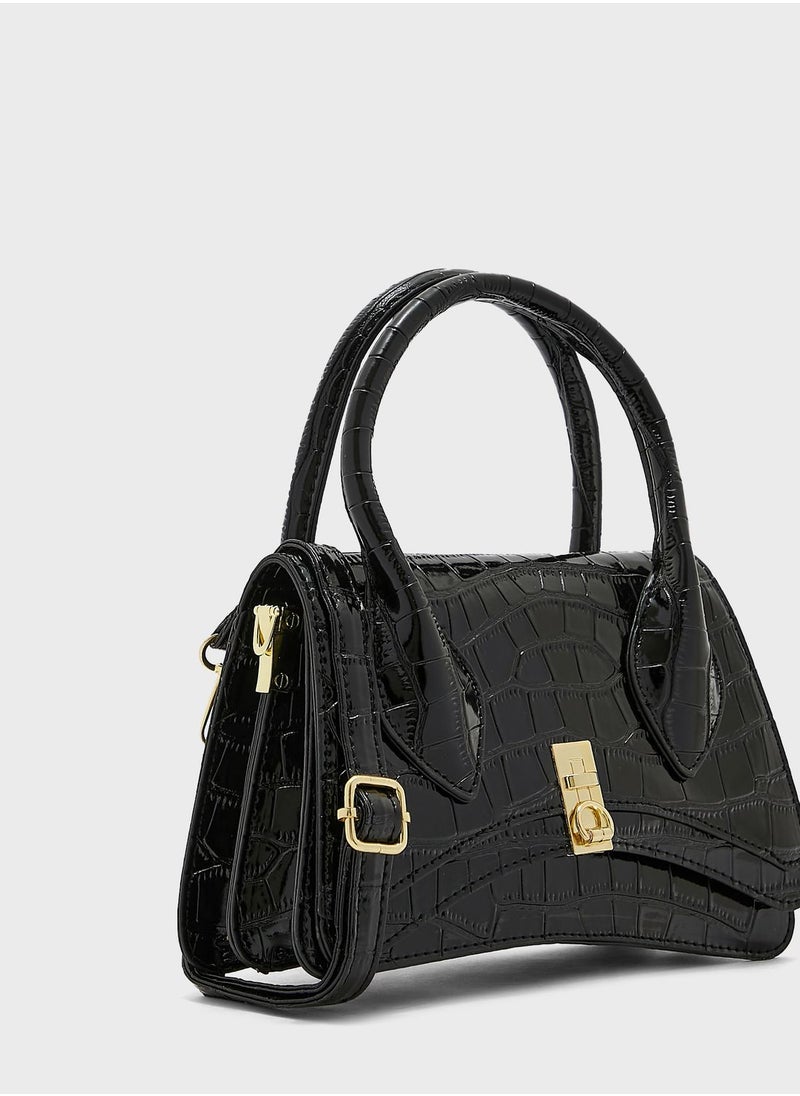 ELLA - Patent Croc Effect Curved Satchel Bag - Image 1