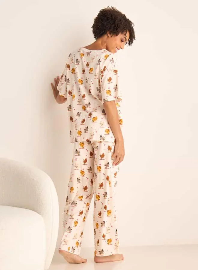 سبلاش فيڤ Printed Short Sleeves T-shirt and Pyjama Set