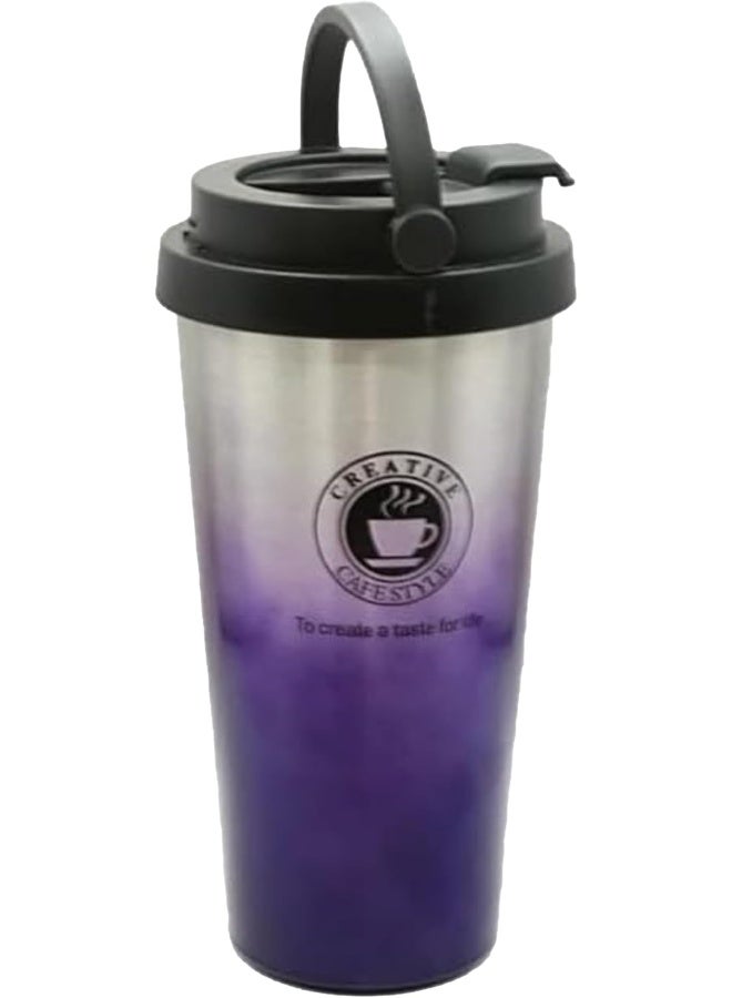 BS B&S Stainless Steel Tumbler Flask Bottle with Plastic Lid | Vacuum Insulated Beverage Bottle | Leak-Proof Insulated Double Wall | 12 Hours Hot and Cold Water Bottle | Vacuum Flask 450ML (Purple) - Image 1