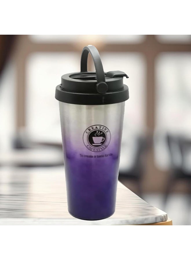 BS B&S Stainless Steel Tumbler Flask Bottle with Plastic Lid | Vacuum Insulated Beverage Bottle | Leak-Proof Insulated Double Wall | 12 Hours Hot and Cold Water Bottle | Vacuum Flask 450ML (Purple) - Image 2