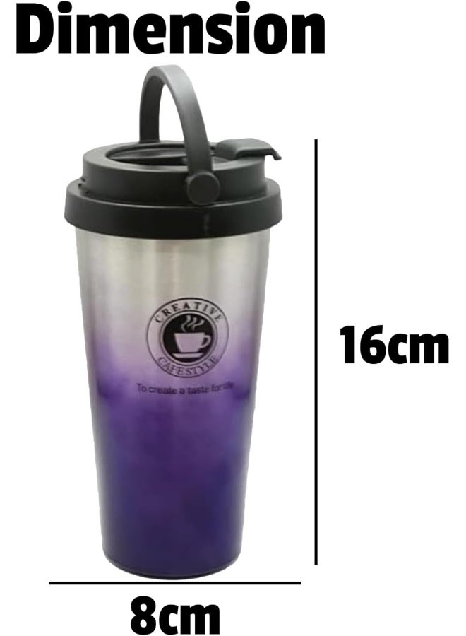 BS B&S Stainless Steel Tumbler Flask Bottle with Plastic Lid | Vacuum Insulated Beverage Bottle | Leak-Proof Insulated Double Wall | 12 Hours Hot and Cold Water Bottle | Vacuum Flask 450ML (Purple) - Image 4