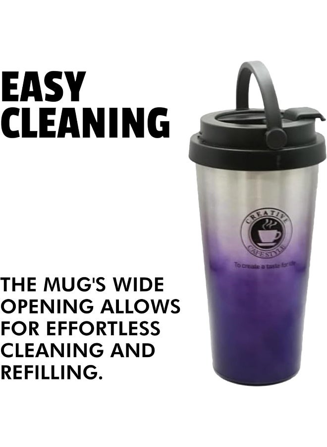 BS B&S Stainless Steel Tumbler Flask Bottle with Plastic Lid | Vacuum Insulated Beverage Bottle | Leak-Proof Insulated Double Wall | 12 Hours Hot and Cold Water Bottle | Vacuum Flask 450ML (Purple) - Image 3