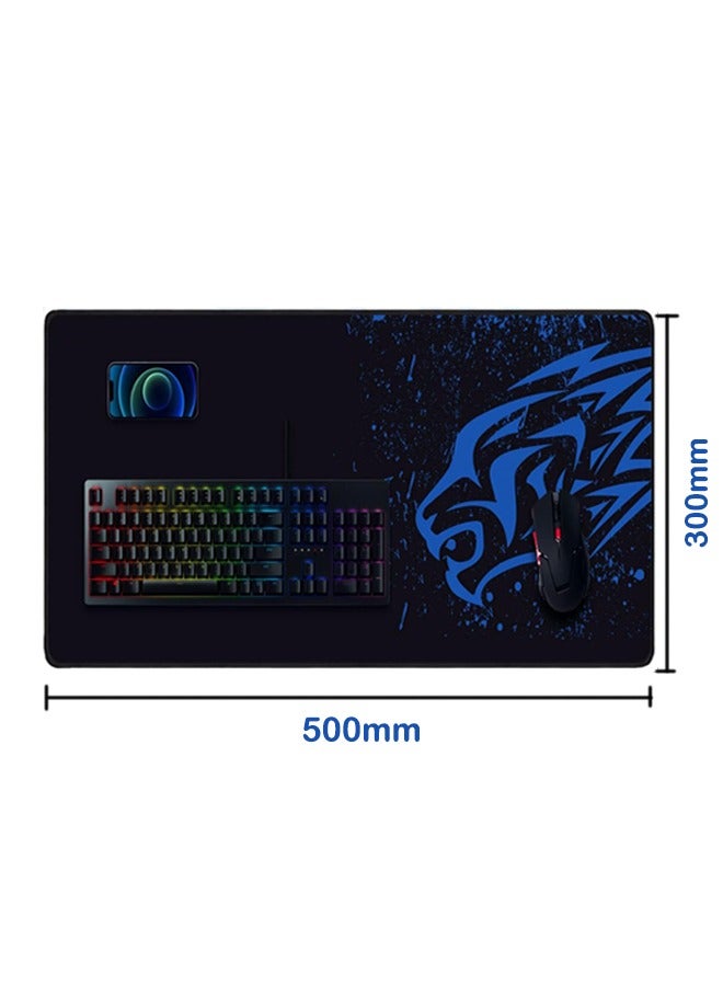 Gaming Mouse and Keyboard Pad with wolf Design 500x300x3 mm Black/Blue
