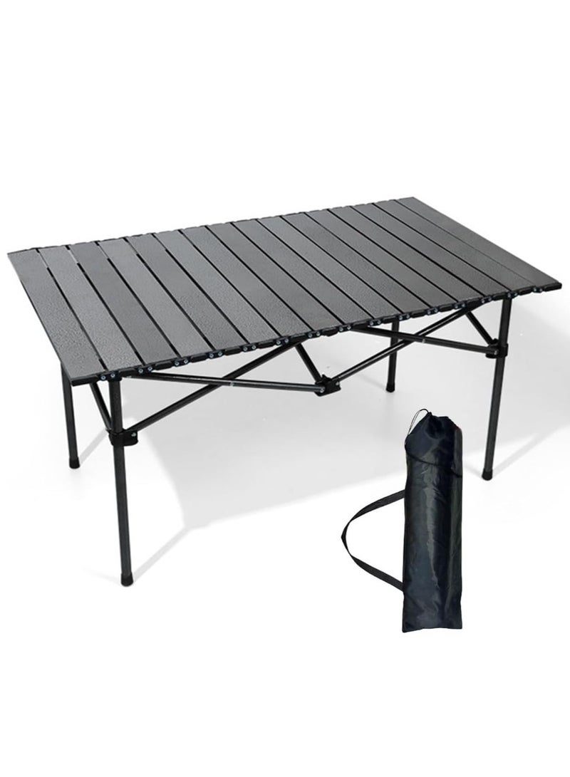 HotsUAE Portable Camping Table with Aluminium Top, for Picnics, Cooking, Beach, Hiking, Fishing，120x55x50 cm, Foldable with Carry Bag, Black - Image 2