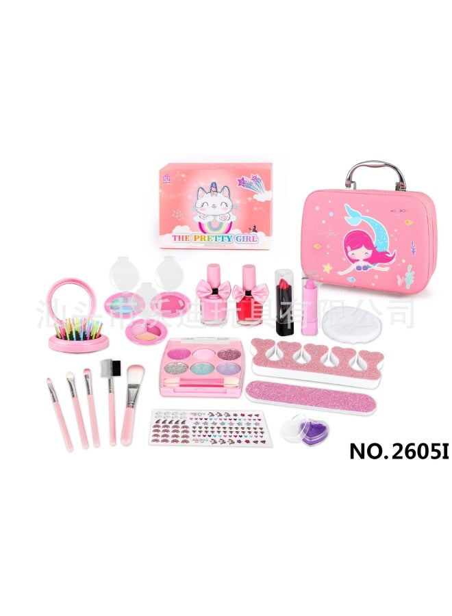 Children And Girls Special Cosmetics Toy Princess Lipstick Makeup Bag Eye Shadow Nail Polish Set Wholesale-Color:2605v Makeup Bag - Image 3