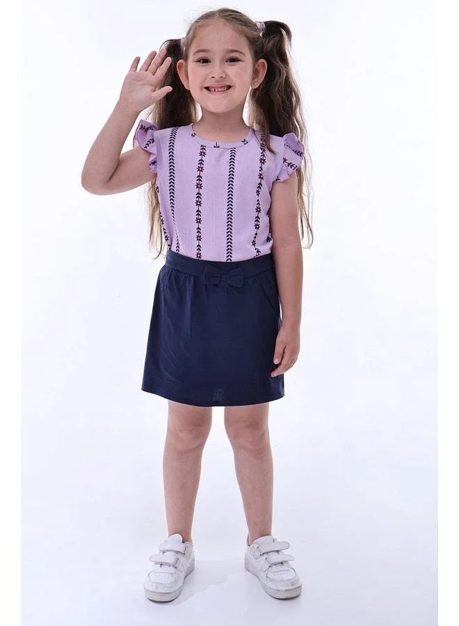 Zuzunga Frilly Fabric Floral-Patterned Ruffle Sleeve Bow-Detail Girl's Shorts Skirt Set.