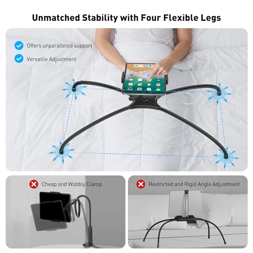 AboveTEK iPad Holder for Bed, Adjustable Tablet Bed Stand Mount, 360° Hands-Free Kindle Holder for Reading in Bed, Compatible w/ 4.7"-15.6" Tablets/iPads/Kindles/Phones/Samsung - Durable & Flexible - Image 4