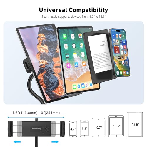 AboveTEK iPad Holder for Bed, Adjustable Tablet Bed Stand Mount, 360° Hands-Free Kindle Holder for Reading in Bed, Compatible w/ 4.7"-15.6" Tablets/iPads/Kindles/Phones/Samsung - Durable & Flexible - Image 5