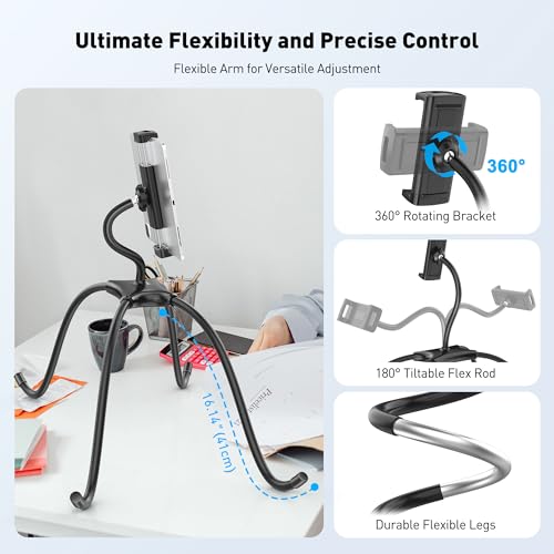 AboveTEK iPad Holder for Bed, Adjustable Tablet Bed Stand Mount, 360° Hands-Free Kindle Holder for Reading in Bed, Compatible w/ 4.7"-15.6" Tablets/iPads/Kindles/Phones/Samsung - Durable & Flexible - Image 2
