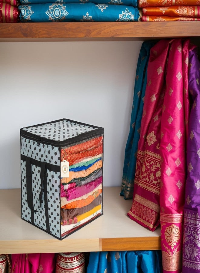 Shaping Fabric Saree Storage Bag | Premium Wardrobe Cloth Organizer Box | Large Garment Cover with Polka Dot Design | Durable Fabric, Transparent Window | Pack of 1 SF-SBF-593 - Image 1
