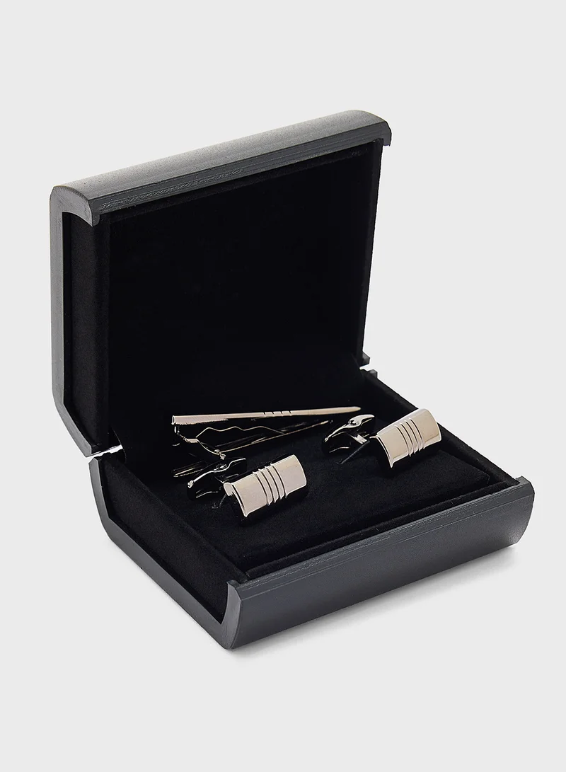 Robert Wood Matt Stripes Cufflinks And Tie Pin Gift Set