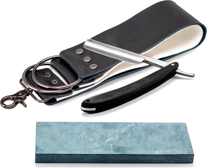 Grandslam Straight Razor Shave Ready Handmade Sharpened, 420 Steel Straight Razor Blade, 2 Layers Long Leather Canvas Strop, Sharpening Stone,2 Side Grit 3000 Waterstone Knife Sharpener - Image 1