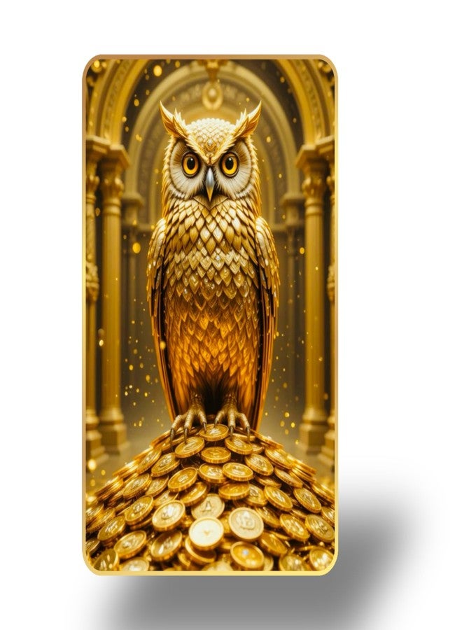 Arkasto Golden Owl Sitting on Coins | Vastu Painting for Wealth & Prosperity | Golden Decorative Owl Wall Décor for Home & Office (Style-03, 12x18 inch) - Image 1