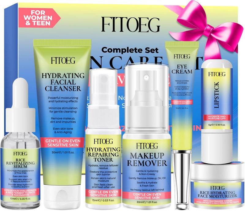 FITOEG Skin Care for Teens,Gentle Hydrating Skin Care Set Kit with Clean Ingredients,Daily Facial Skincare Set for Teens Kids Women,Skincare Gift Set for Teenage Girls Women Travel Size Toiletries Essentials - Image 1