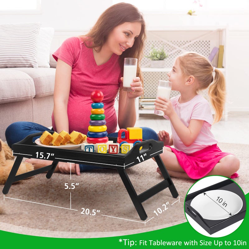 Artmalle Bed Tray Table Folding Legs With Handles Breakfast Food Tray For Sofa Bed Eating Drawing Platters Serving Lap Desk Snack Tray(Black Medium) - Image 3