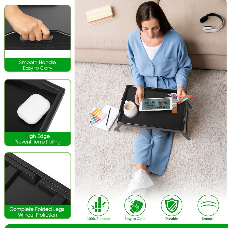 Artmalle Bed Tray Table Folding Legs With Handles Breakfast Food Tray For Sofa Bed Eating Drawing Platters Serving Lap Desk Snack Tray(Black Medium) - Image 4