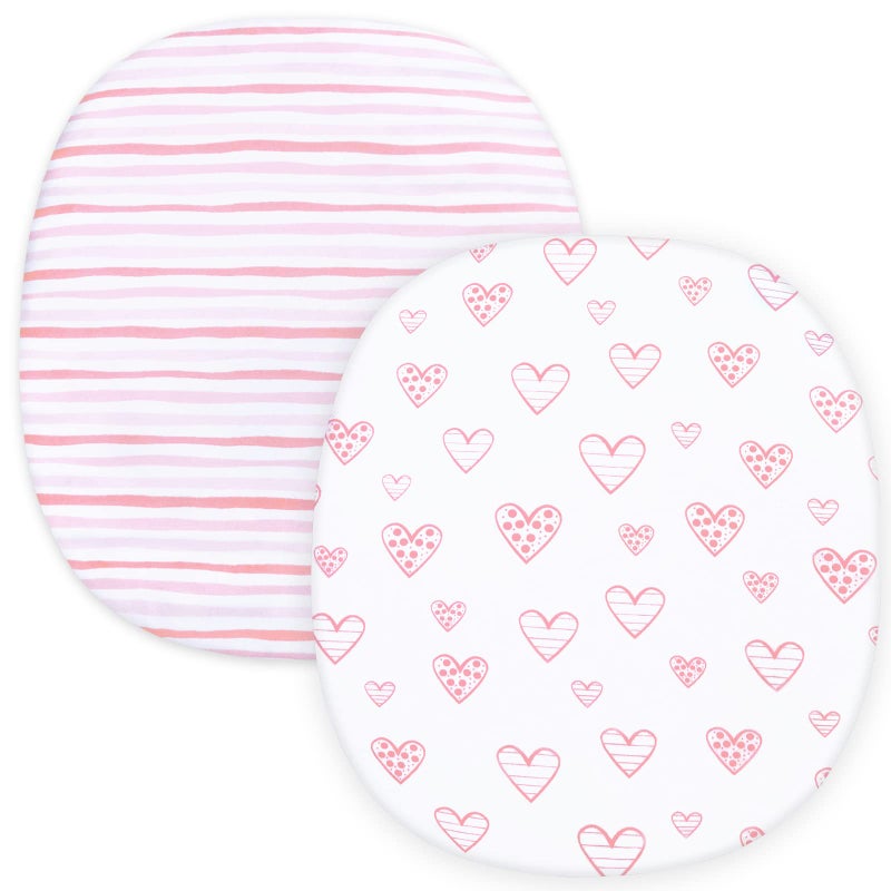Biloban Bassinet Fitted Sheets Compatible with Graco Pack nPlay Dome LX Bassinetnot playard 2 Pack 100 Jersey Knit Cotton Fitted Sheets Pink Print for Baby
