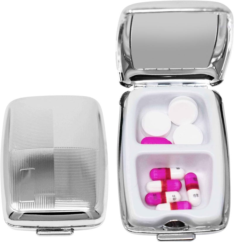 Stephanie Imports Set of 2 Etched Rectangular Pocket Purse Pill Box & Organizer with Dual Compartments (Four Square - Engravable)