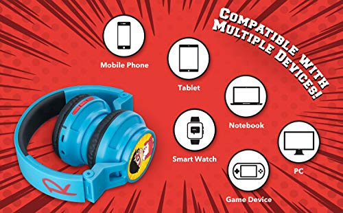 eKids Ryans World Kids Bluetooth Head Phones, Wireless Headphones with Microphone Includes Aux Cord, Volume Reduced Kids Foldable Headphones for School, Home, or Travel - Image 3