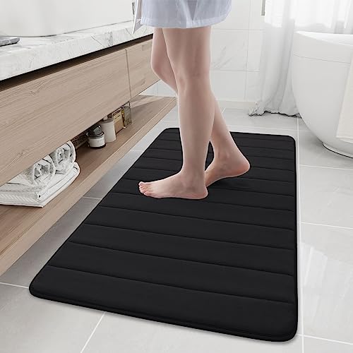 Buganda Memory Foam Bath Mat 47 x 24 Ultra Soft and NonSlip Bathroom Rugs Water Absorbent and Machine Washable Bath Rug Runner for Bathroom Shower and Tub Black