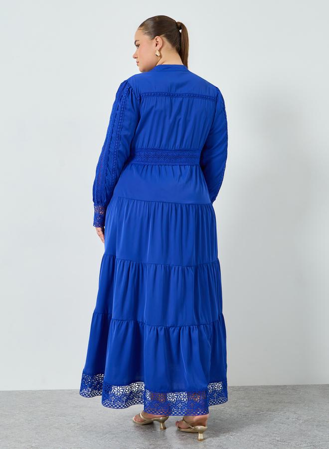 Styli Plus Size Blue Long Sleeves Tiered Maxi Dress - Image 5