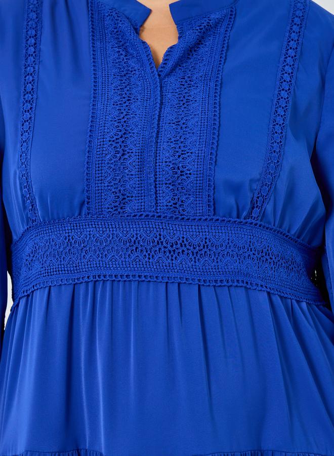 Styli Plus Size Blue Long Sleeves Tiered Maxi Dress - Image 4