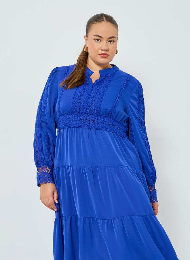 Styli Plus Size Blue Long Sleeves Tiered Maxi Dress - Image 2