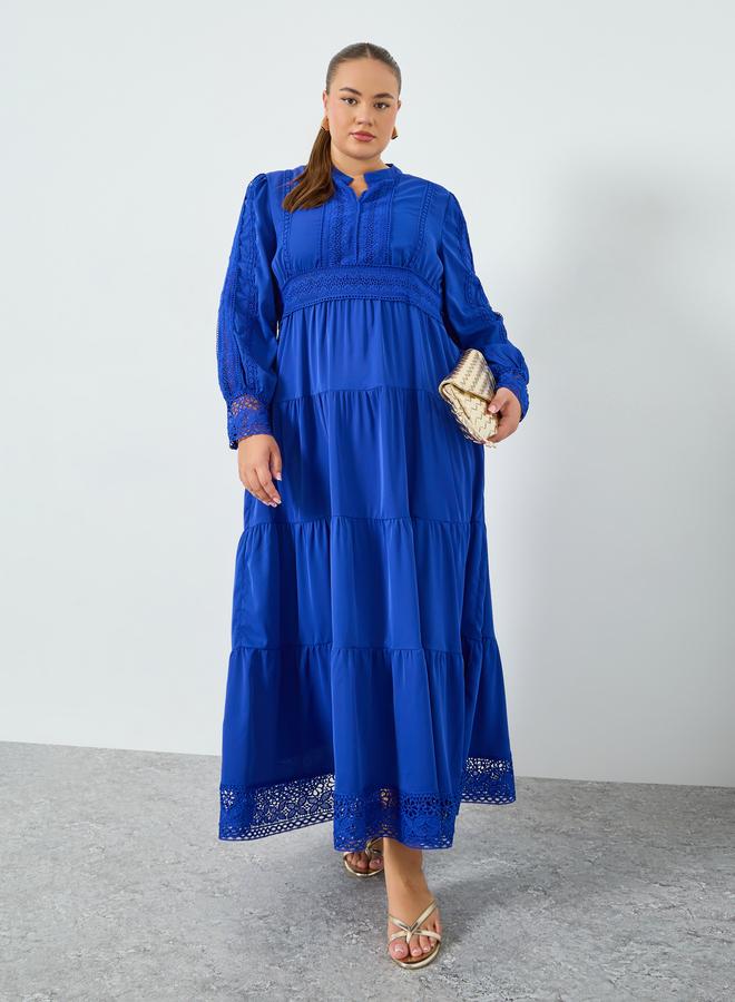 Styli Plus Size Blue Long Sleeves Tiered Maxi Dress - Image 3