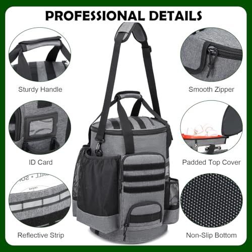 SunForMorning Baseball Bucket Bag Baseball Coaching Accessories Organizer Softball Bucket Bag with Anti-Slip Bottom & Multiple Pockets for Bat, Gloves, Scoreboards, Black+Grey - Image 4