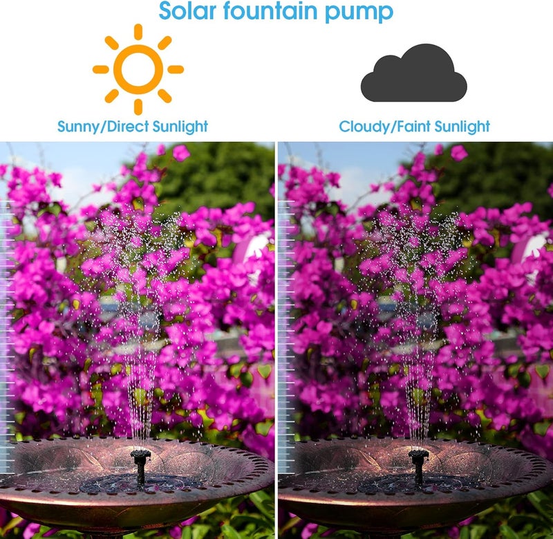 AISITIN 3.5W Solar Fountain Pump Built-in 1500mAh Battery, Bird Bath Fountain with 6 Nozzles, Solar Floating Water Pump for Bird Bath, Fish Tank, Pond, Pool, Garden and Outdoor - Image 3