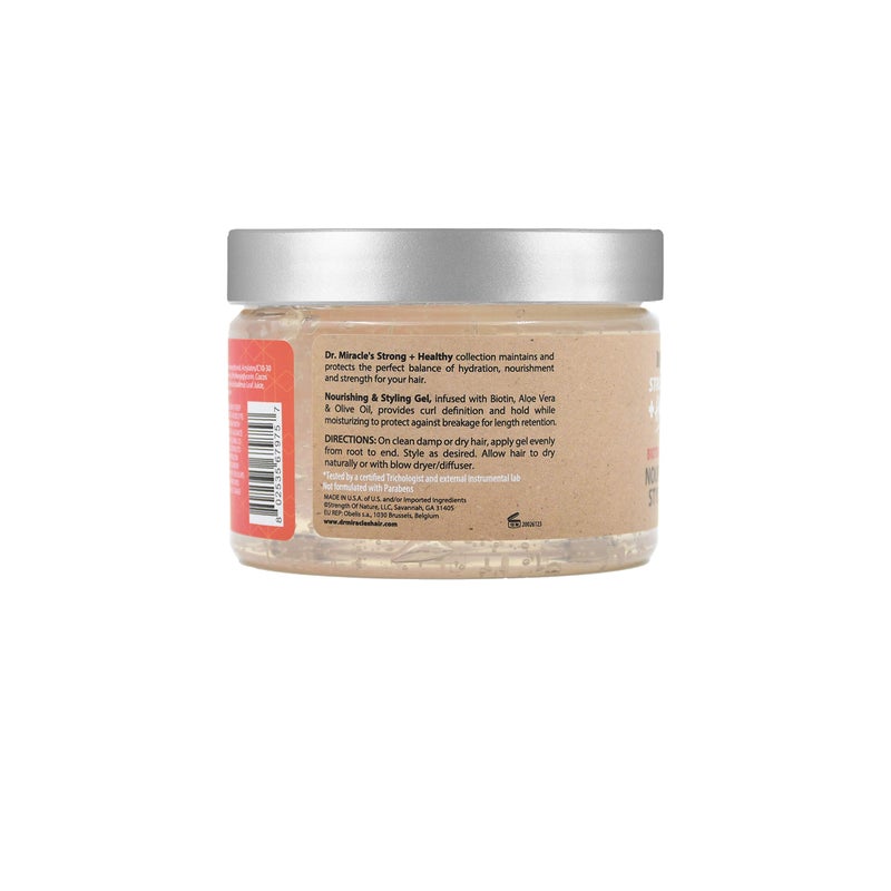 Dr. Miracle's Strong & Healthy Nourishing & Styling Gel. Contains Aloe Vera and Olive Oil to moisturize hair and reduce irritation. - Image 3